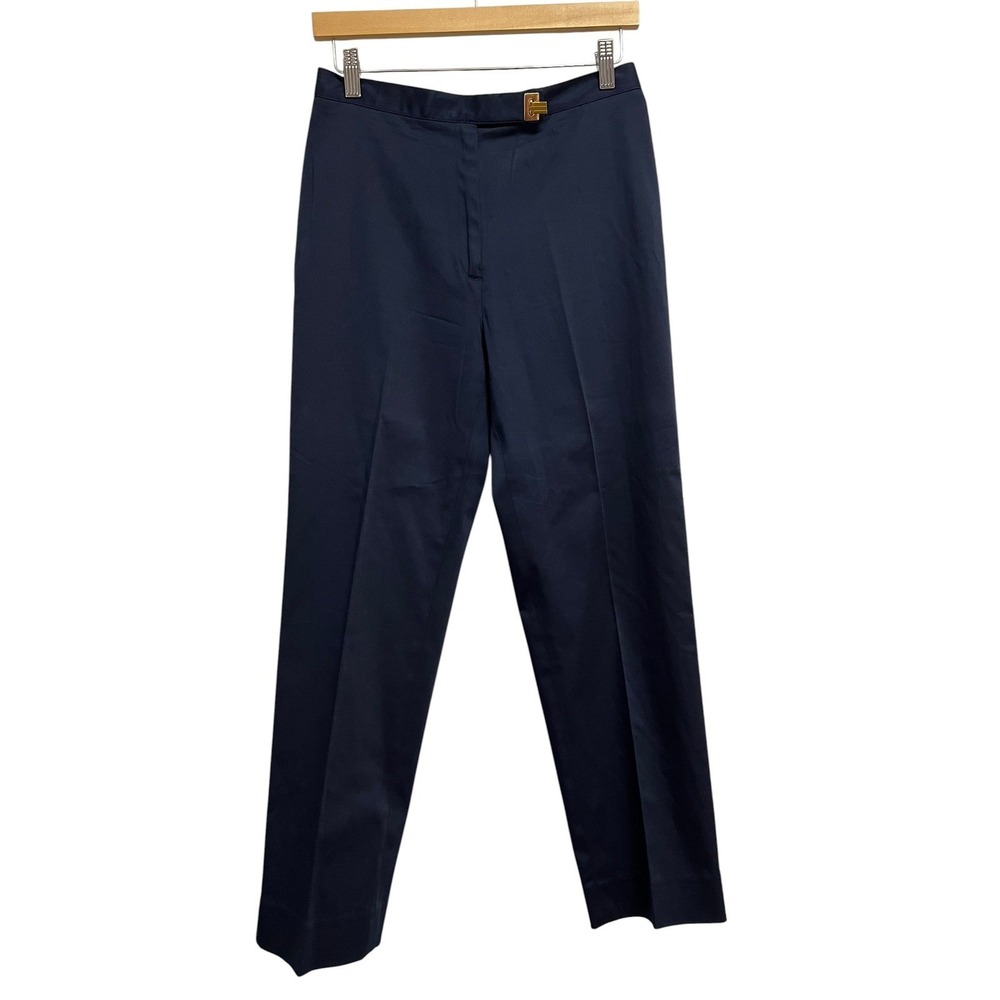 Lauren Ralph Lauren Pants Womens 8 Navy Blue Gold Turnlock Straight‎ Leg Classic